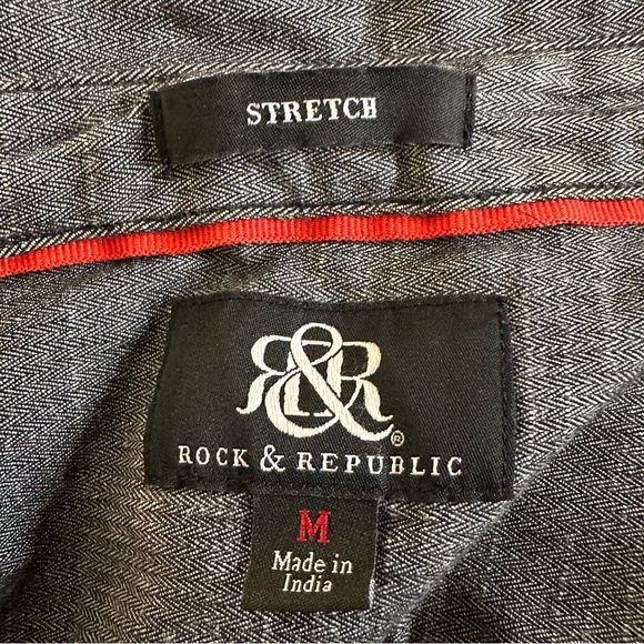 Rock & Republic stretch denim chambray roll sleeve shirt with zippers Size M - Picture 10 of 11